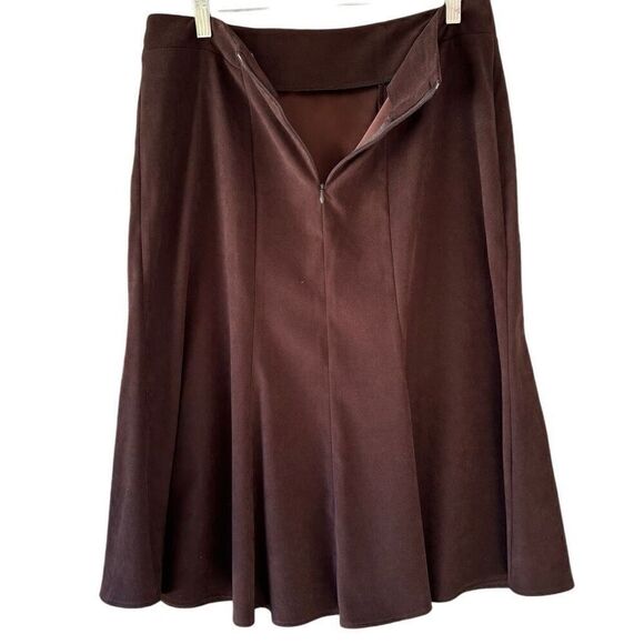 Kim Rogers Brown Trumpet Vertical Pleated A-Line Midi Skirt Zip Waist Size 10P - Picture 6 of 10